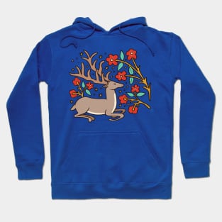 Cute Medieval Stag with Flowers illustration Design Hoodie